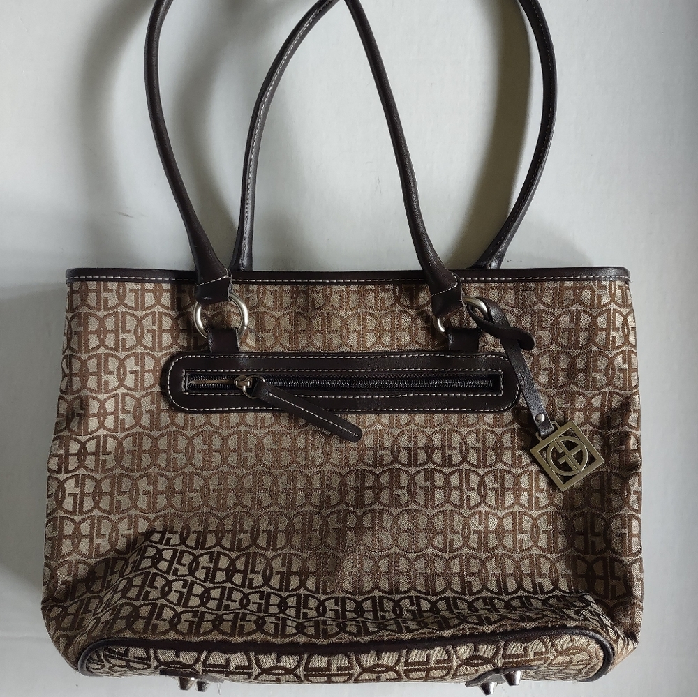 Giani Bernini Dark Brown Trim Logo Purse Handbag Tote Shoulder Bag